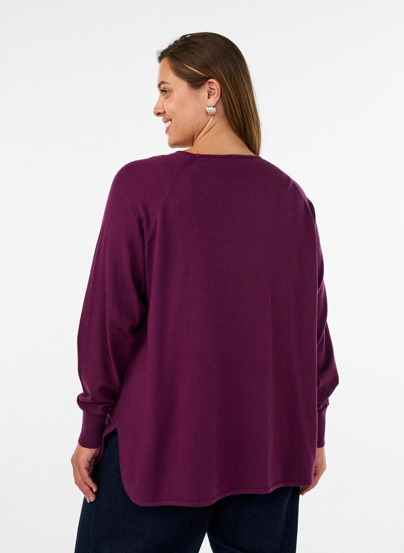 Gebreide top met ronde hals en ingebreid patroon, Rood, Model image number 2