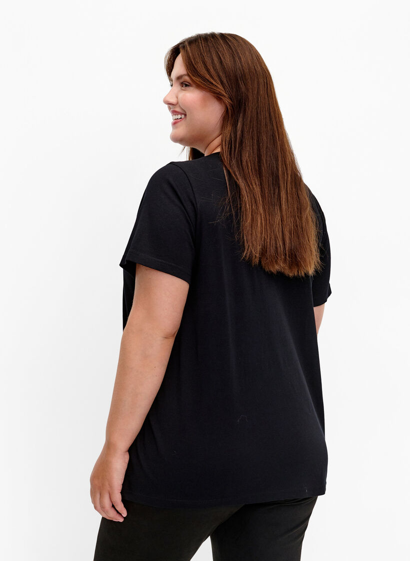 Katoenen T-shirt met pailletten, Black W. Be free, Model image number 1