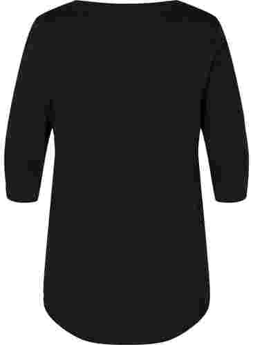 Katoenen t-shirt met 3/4 mouwen, Black RO, Packshot image number 1