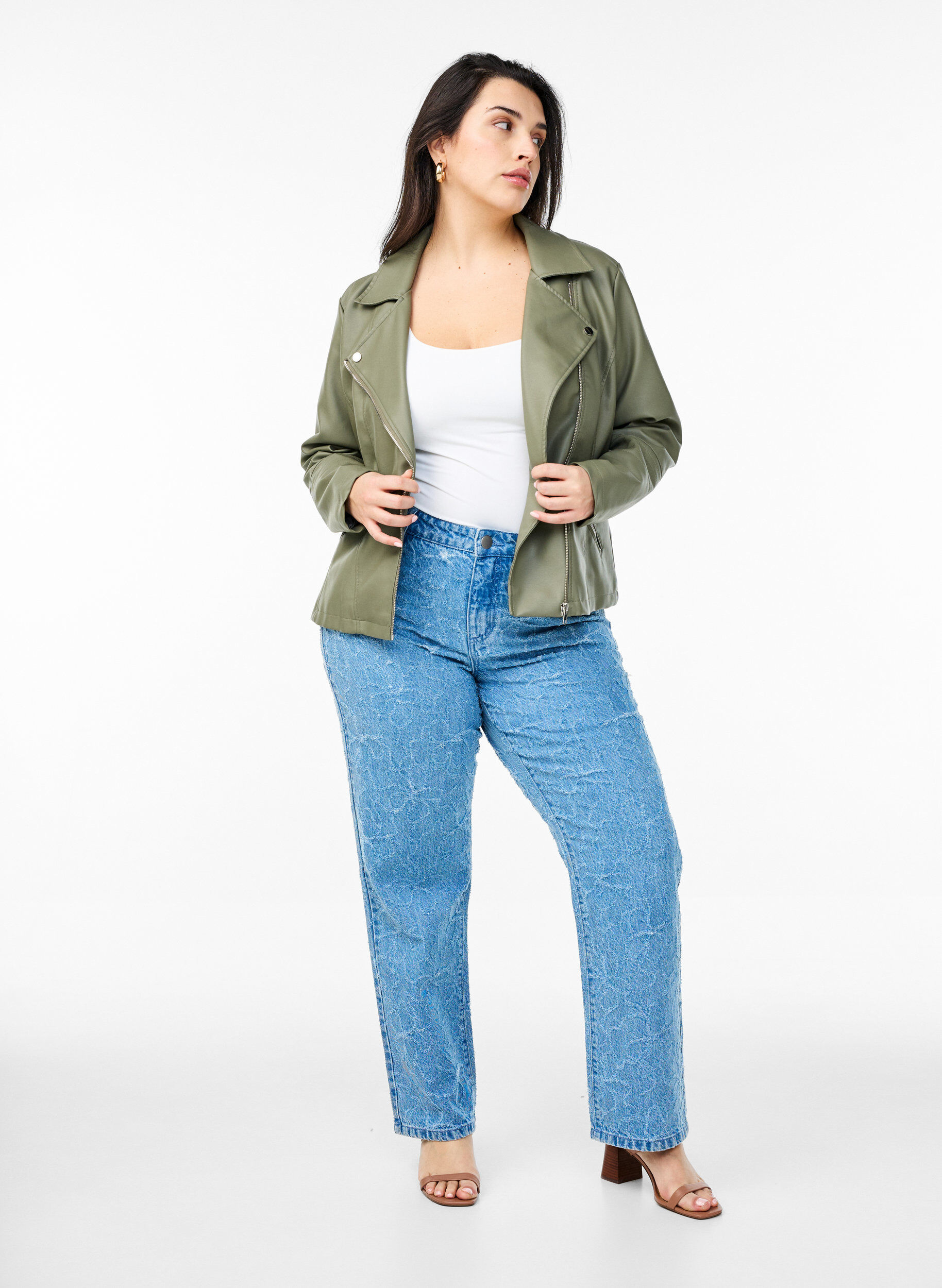 Zizzi Bikerjack in imitatieleer, Groen, Model image number 1