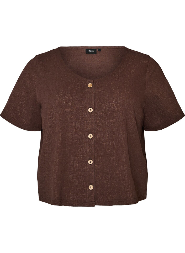 Katoenen blouse met structuur en knoopsluiting, Bruin, Packshot image number 0