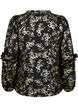 Blouse met lange mouwen, ruches en folieprint, Black Foil AOP, Packshot image number 1