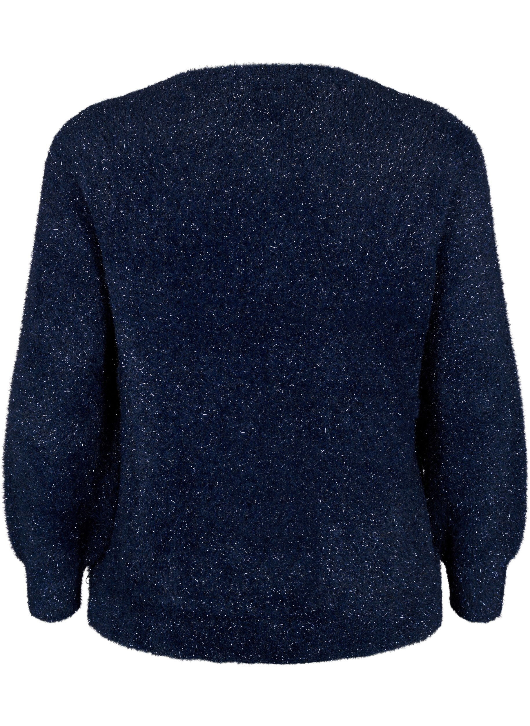 Zizzi Gebreide blouse met glitterdraad, Blauw, Packshot image number 1