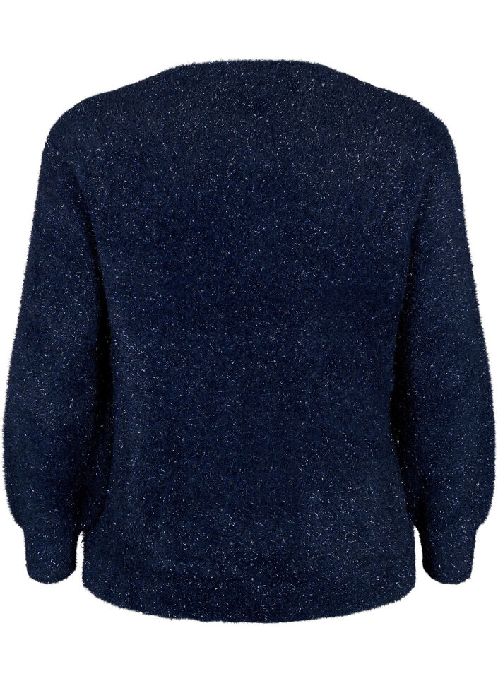 Gebreide blouse met glitterdraad, Blauw, Packshot image number 1