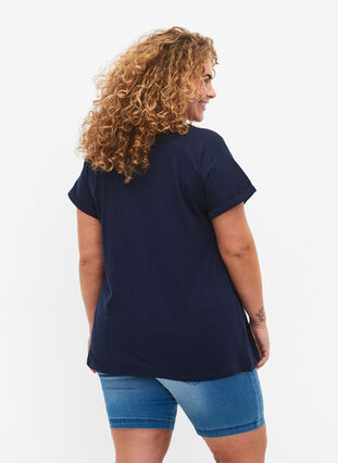 Bedrukt T-shirt van biologisch katoen, Navy Blazer, Model image number 1