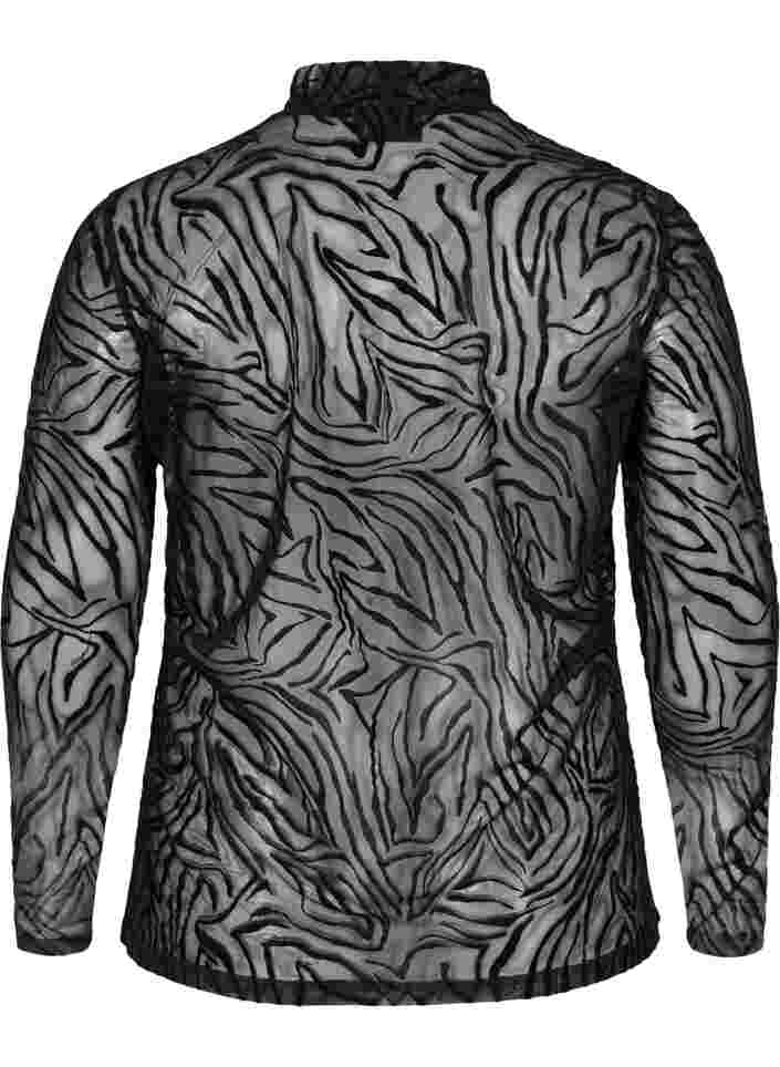 Gedessineerde mesh top, Black Tiger AOP, Packshot image number 1