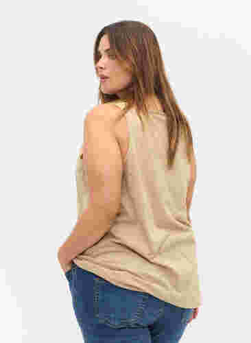 Katoenen top met elastiek in de onderkant en effen kleur, Humus, Model image number 1