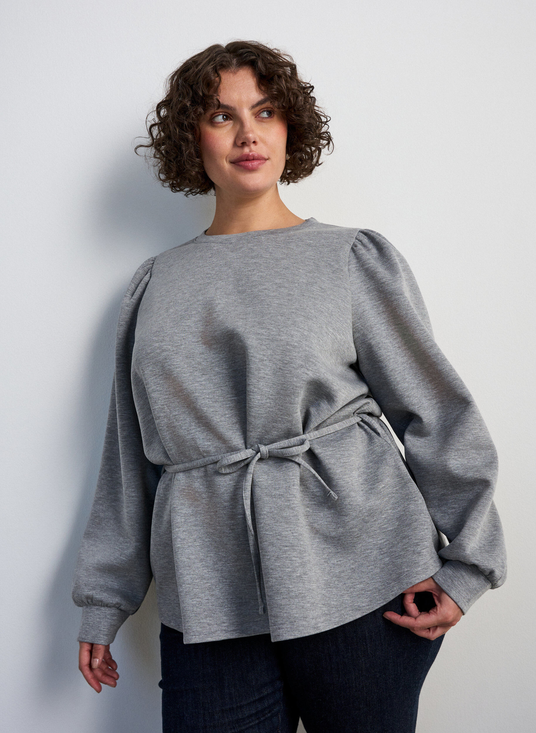ZizziBlouse met strik en pofmouwen, Grijs, Model image number 3