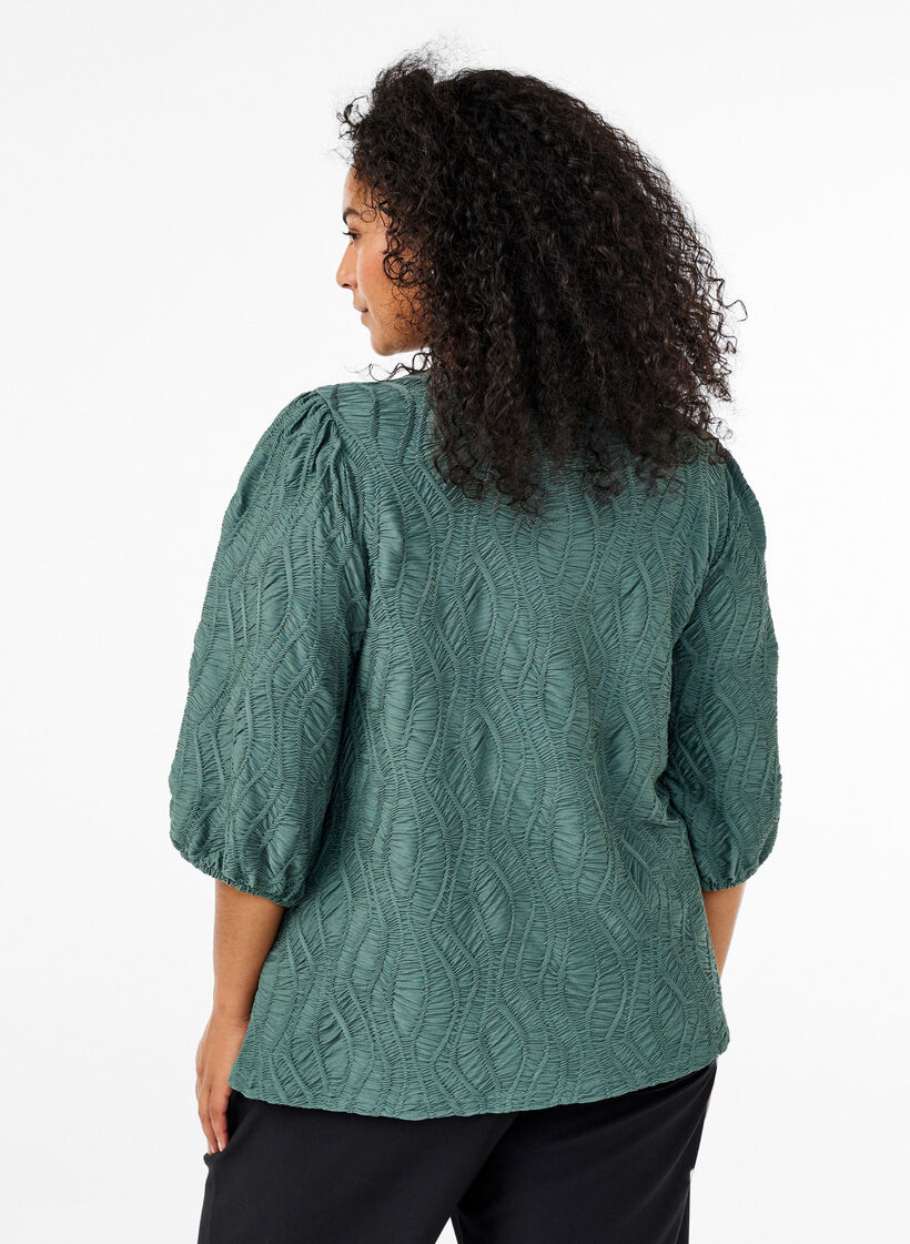 Blouse met textuur en 3/4 mouwen, Groen, Model image number 2