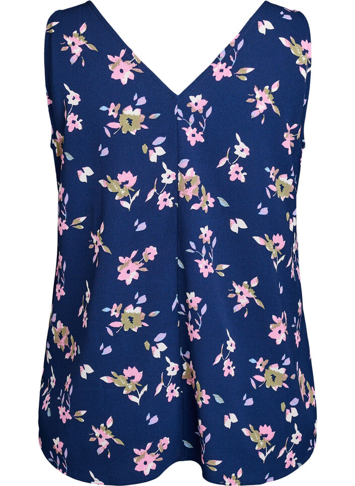 Top met print en V-hals, Blauw, Packshot image number 1