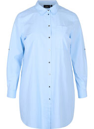 Lang katoenen blouse met kraag en knoopsluiting, Chambray Blue