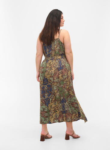Mouwloze viscose midi-jurk met paisley print, Green Paisley, Model image number 1