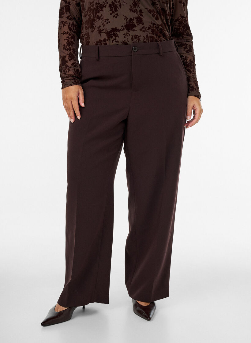 Op maat gemaakte broek met wijde pijpen en hoge taille, Bruin, Model image number 2