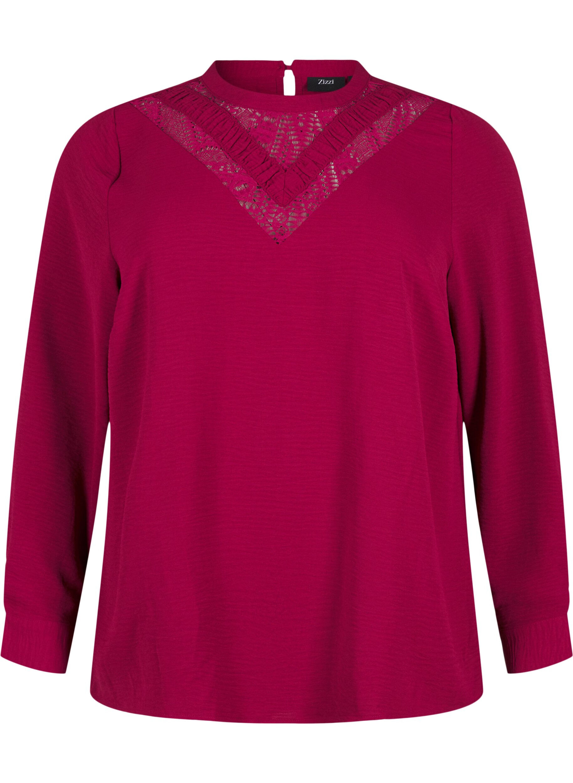 Zizzi Blouse met kanten detail, Red Plum, Packshot image number 0