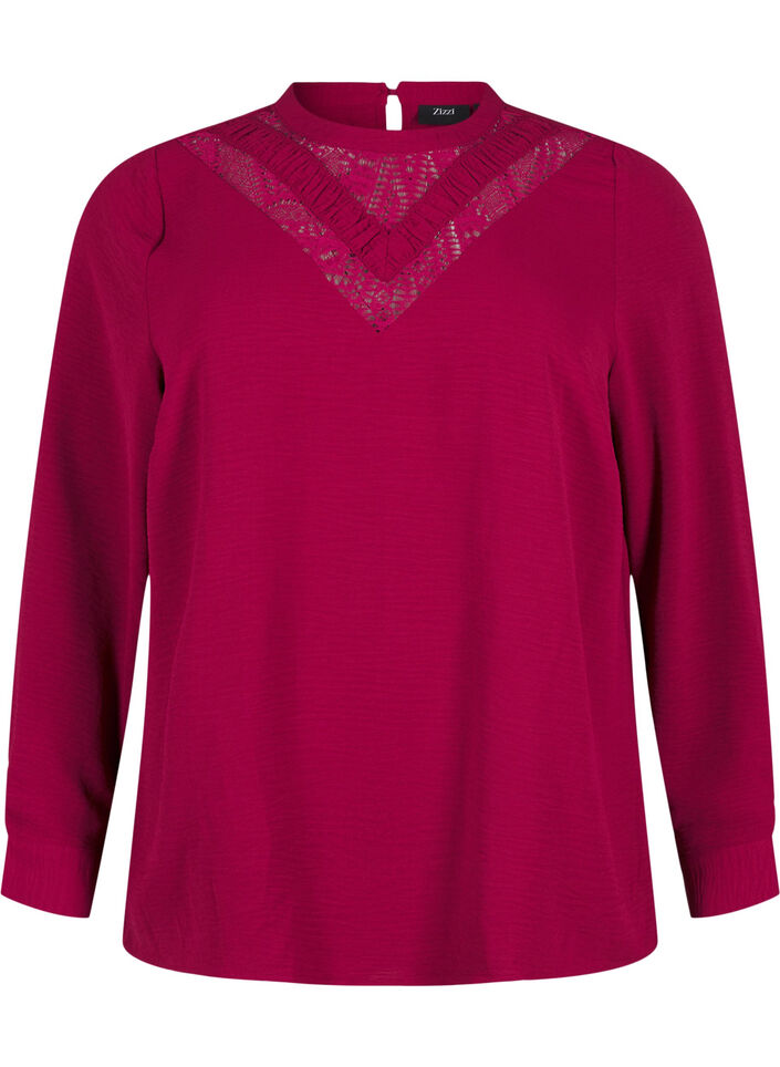 Blouse met kanten detail, Red Plum, Packshot image number 0