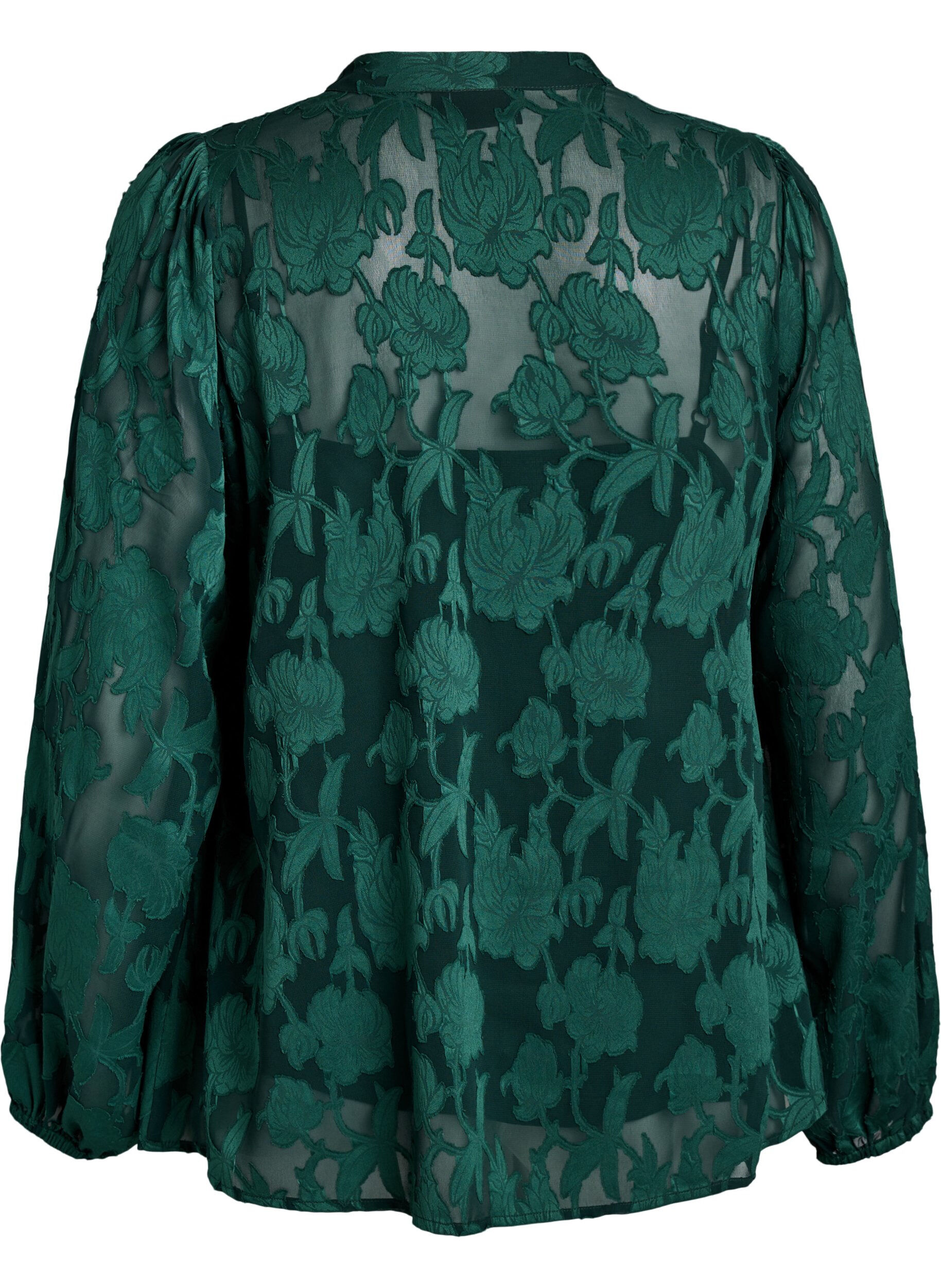 Zizzi Blouse met knoopjes en bloemenpatroon, Groen, Packshot image number 1