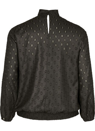 Gedessineerde blouse met lange mouwen en smok, Black, Packshot image number 1