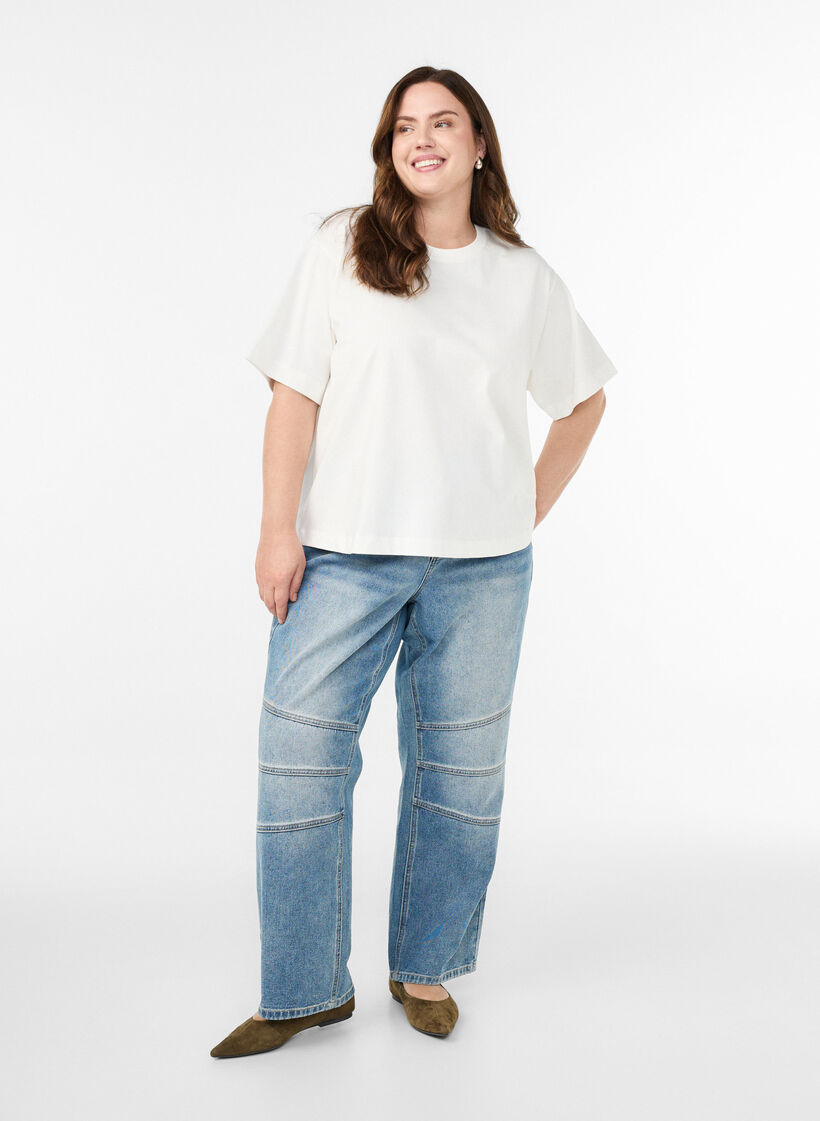 Boxy katoenen T-shirt, Wit, Model image number 1