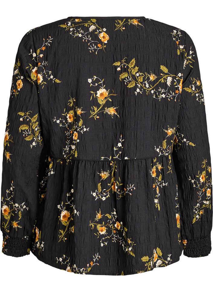 Blouse met lange mouwen en bloemenprint, Zwart, Packshot image number 1