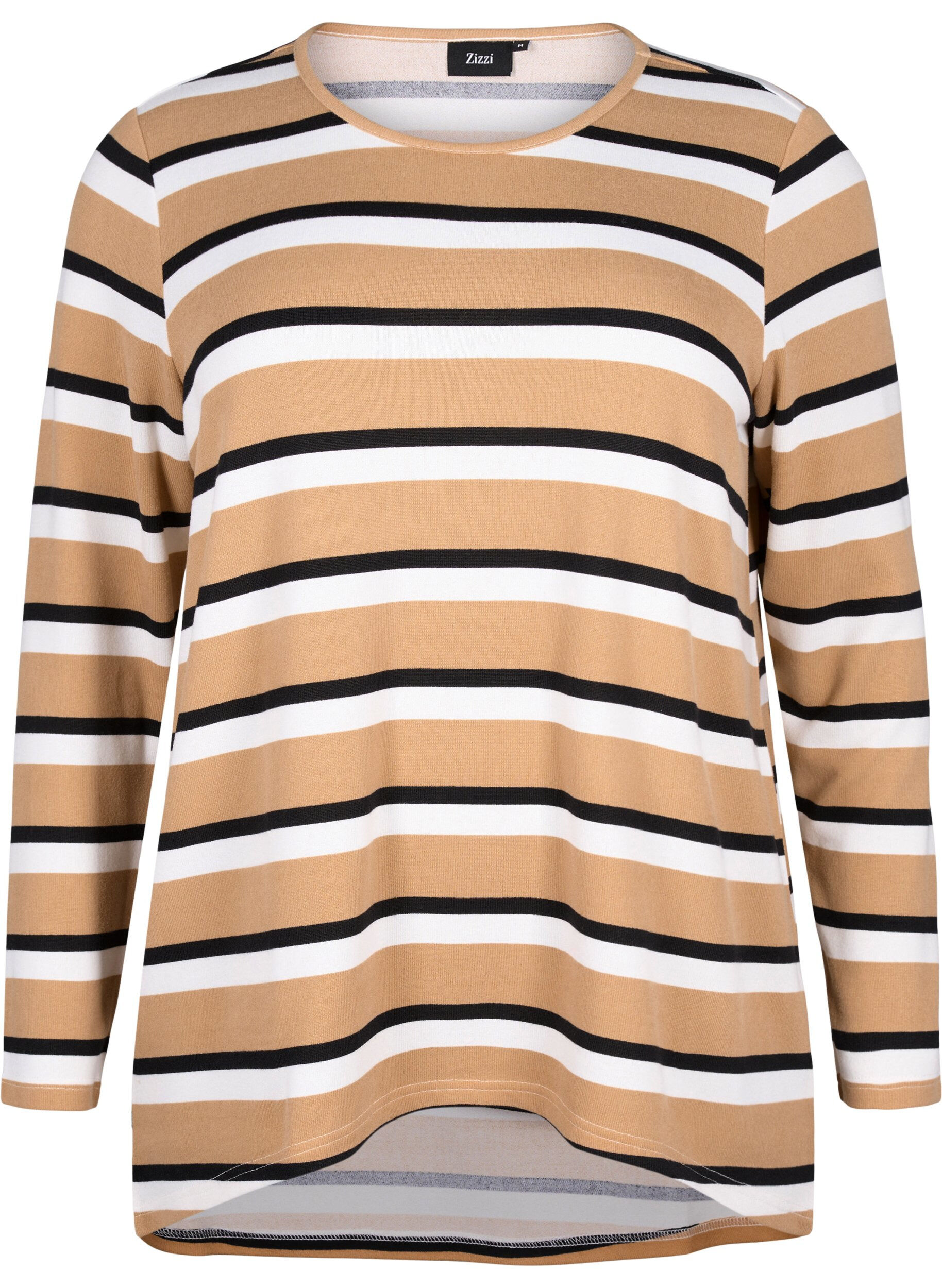 ZizziGestreepte blouse met lange mouwen, Zwart, Packshot image number 0