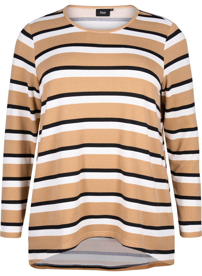 Gestreepte blouse met lange mouwen, Zwart, Packshot image number 0