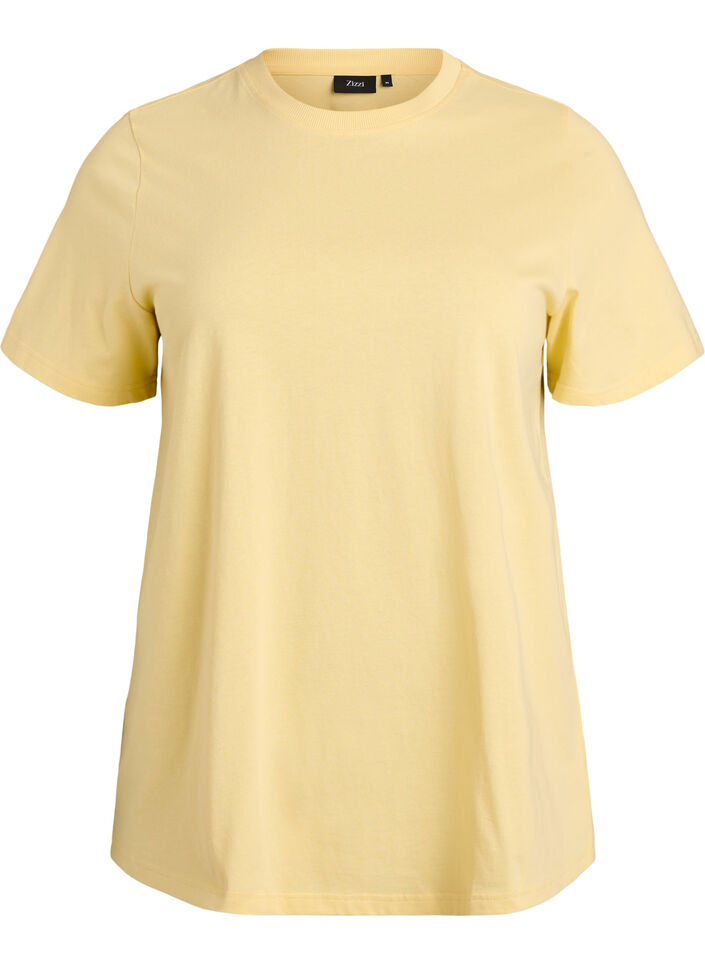 Basic katoenen T-shirt met ronde hals, Geel, Packshot image number 0