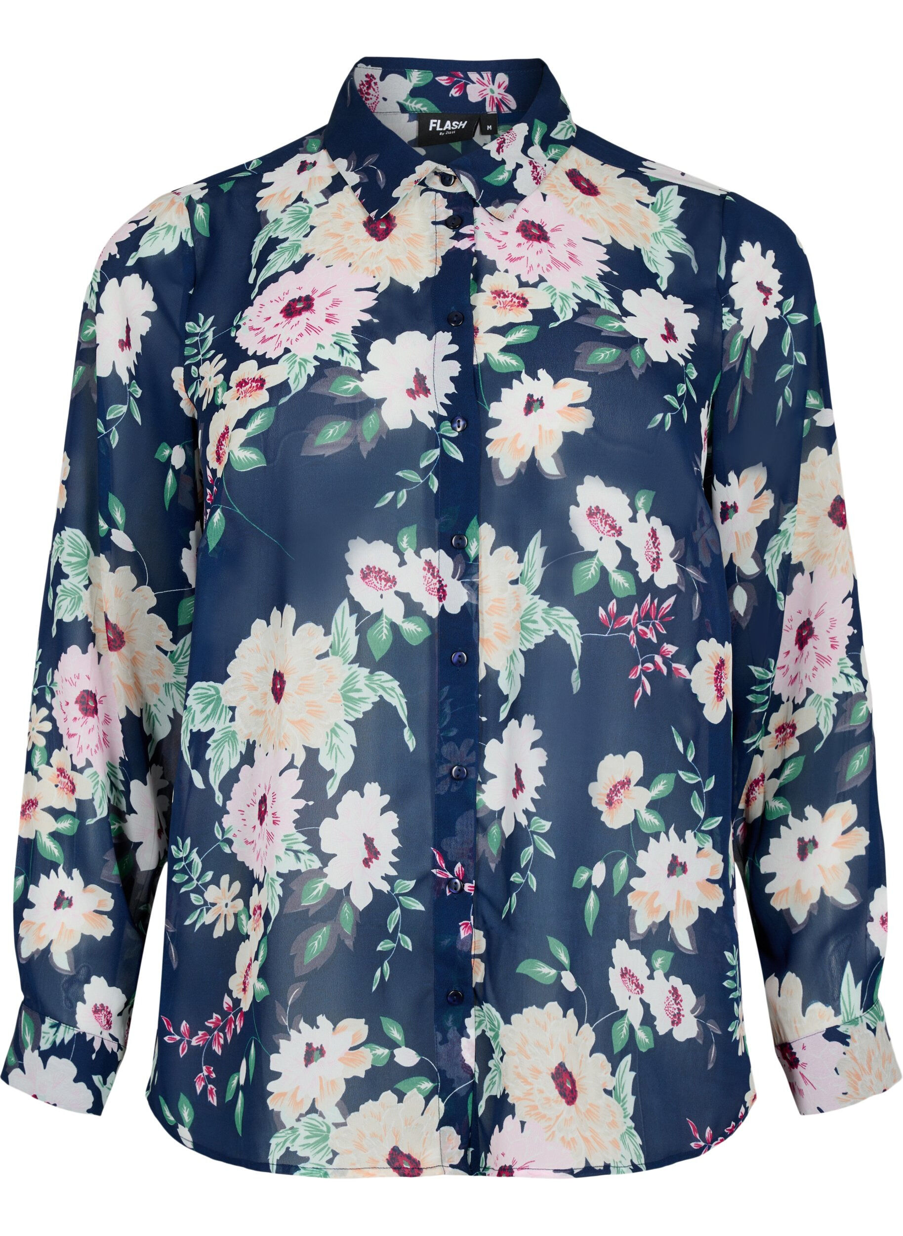 Zizzi FLASH - Shirt met lange mouwen en bloemenprint, Navy Flower, Packshot image number 0