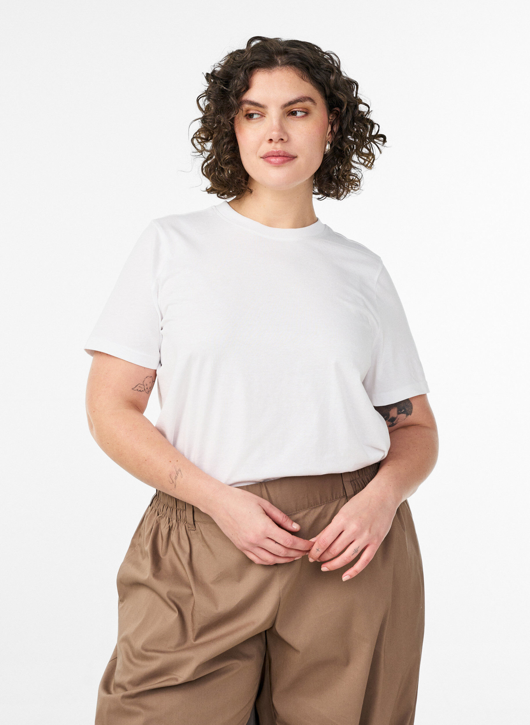 Katoenen T-shirt met print, Wit, Model