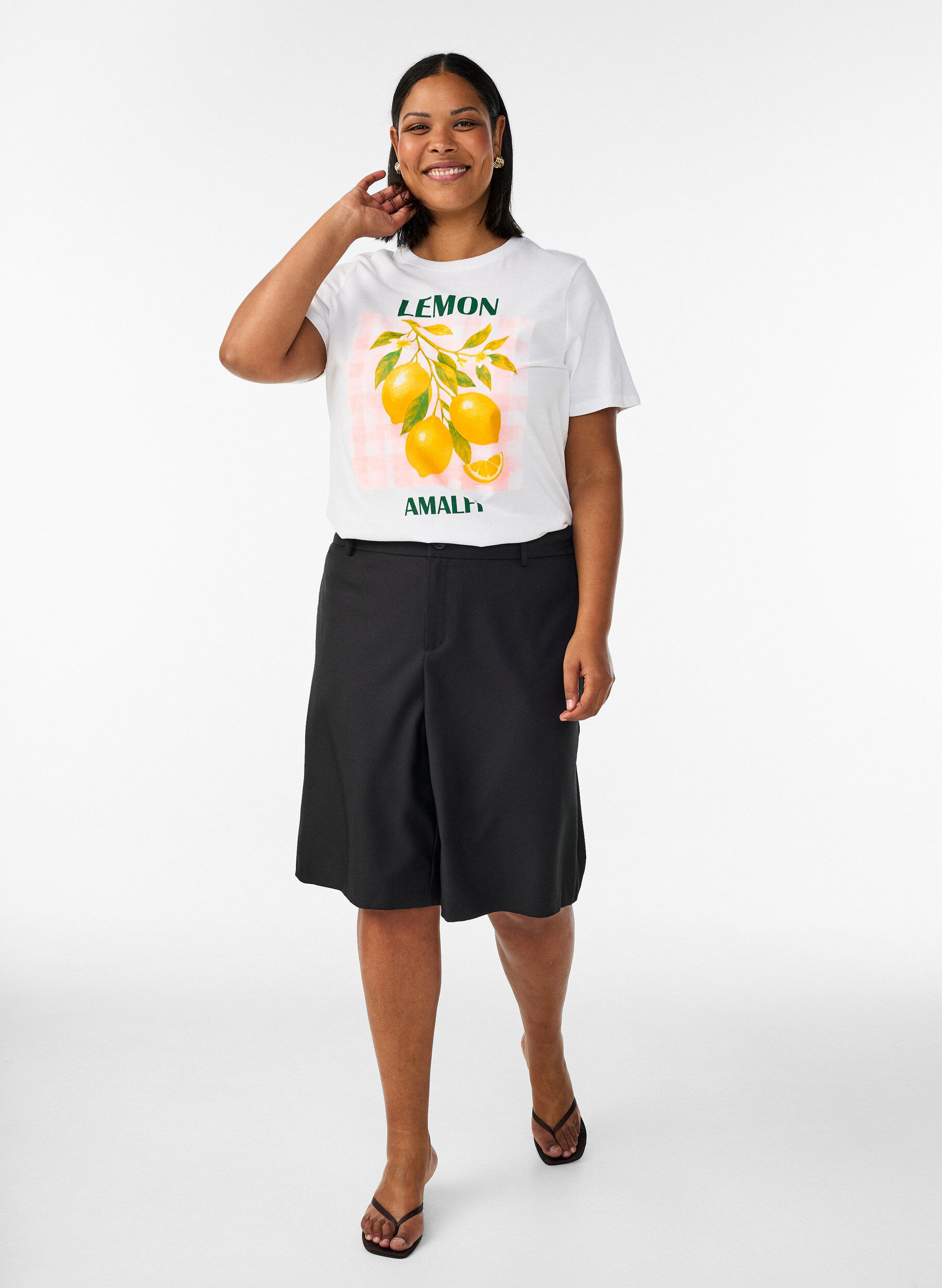 ZizziKatoenen T-shirt met print, Wit, Model image number 1