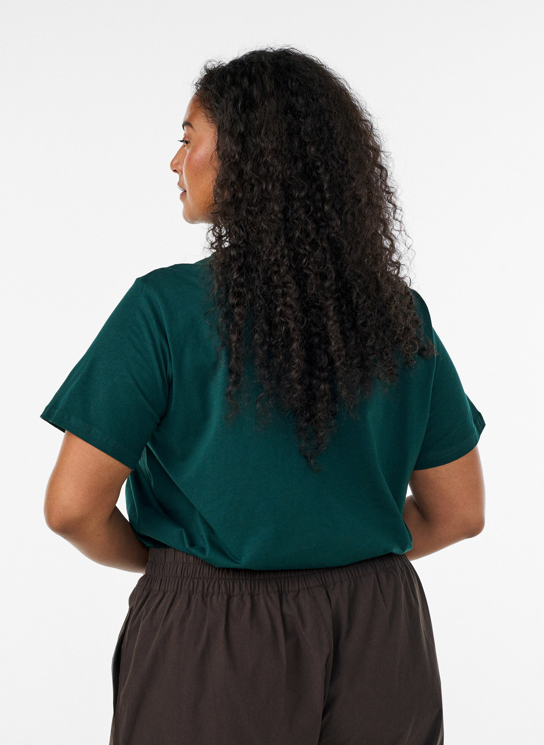 ZizziBasic katoenen T-shirt met ronde hals, Groen, Model image number 2