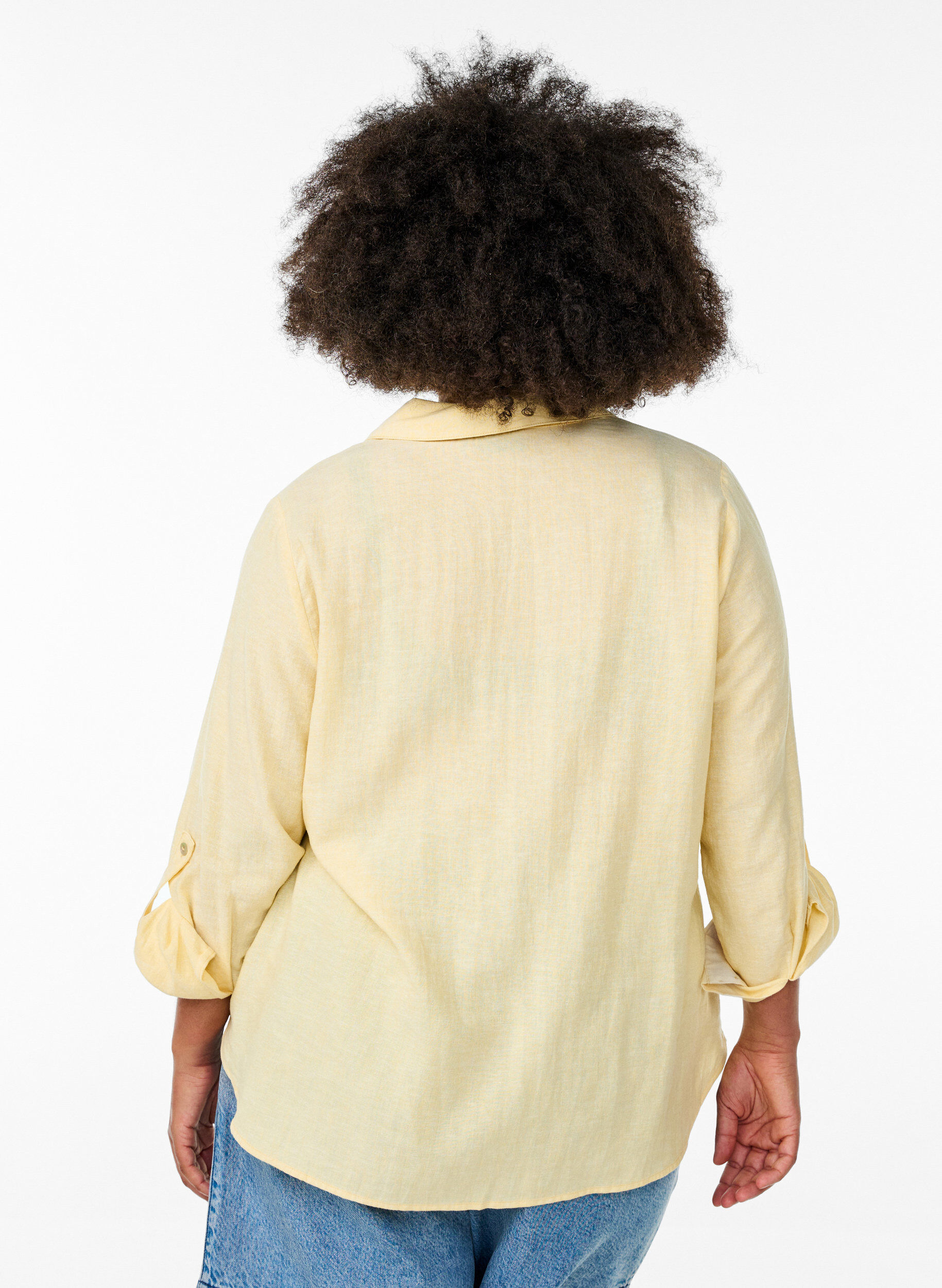 ZizziLinnen en viscose shirt met 3/4 mouwen, Geel, Model image number 2