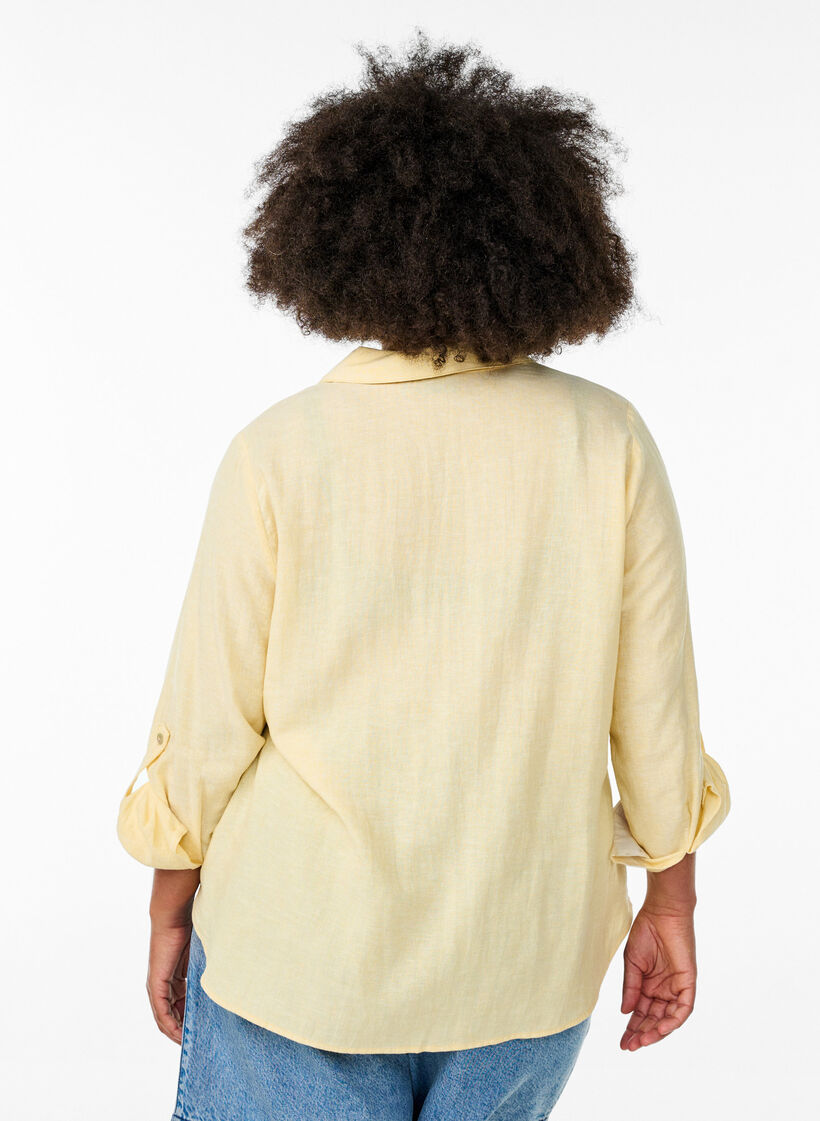 Linnen en viscose shirt met 3/4 mouwen, Geel, Model image number 2