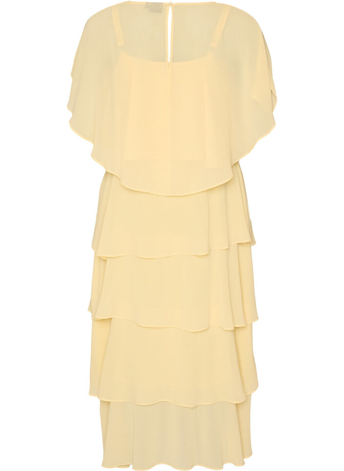 Maxi jurk met ruches en afneembare cape, Geel, Packshot image number 1