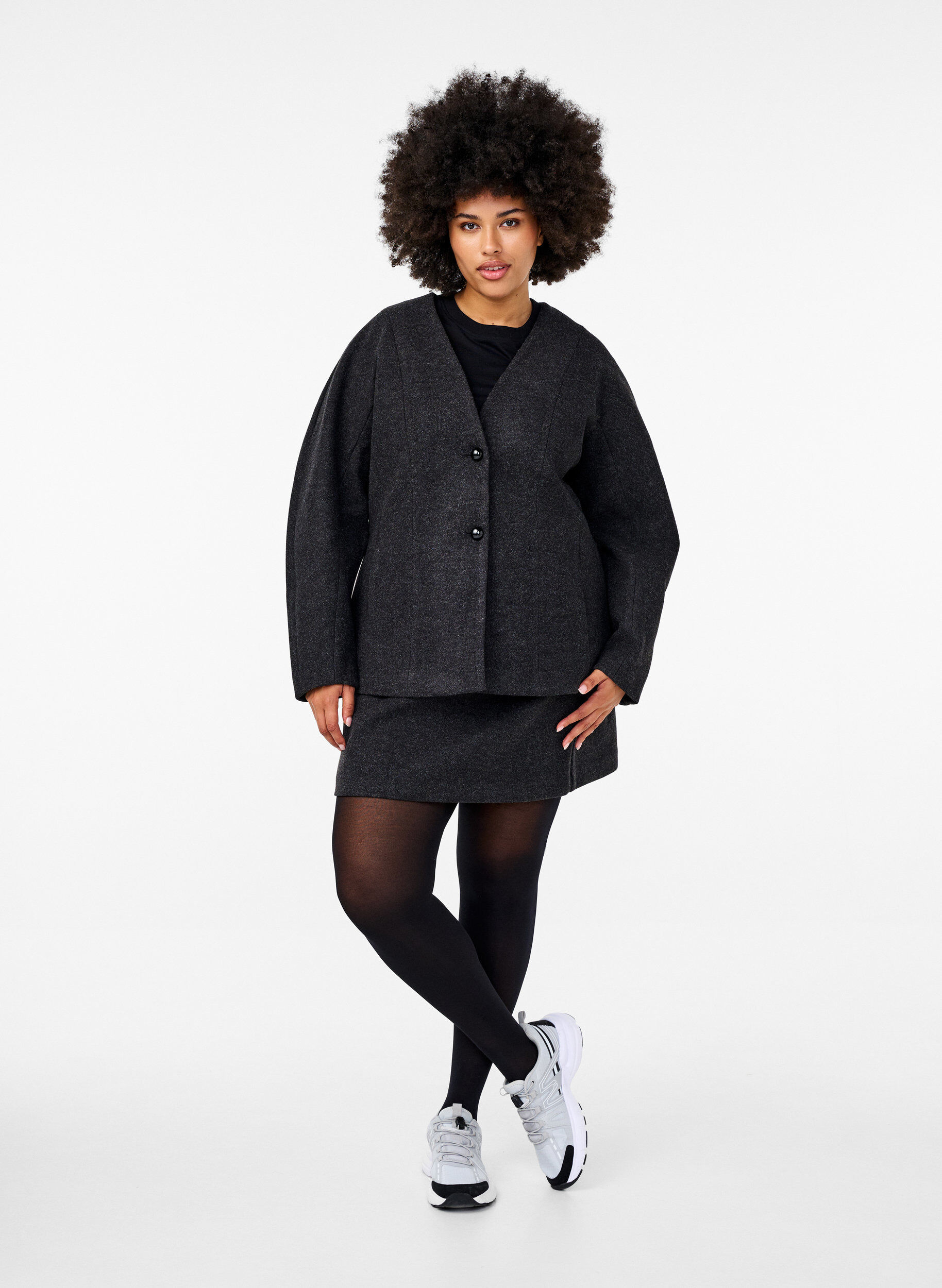 Zizzi Getailleerde blazer, Dark Grey Melange, Model image number 2