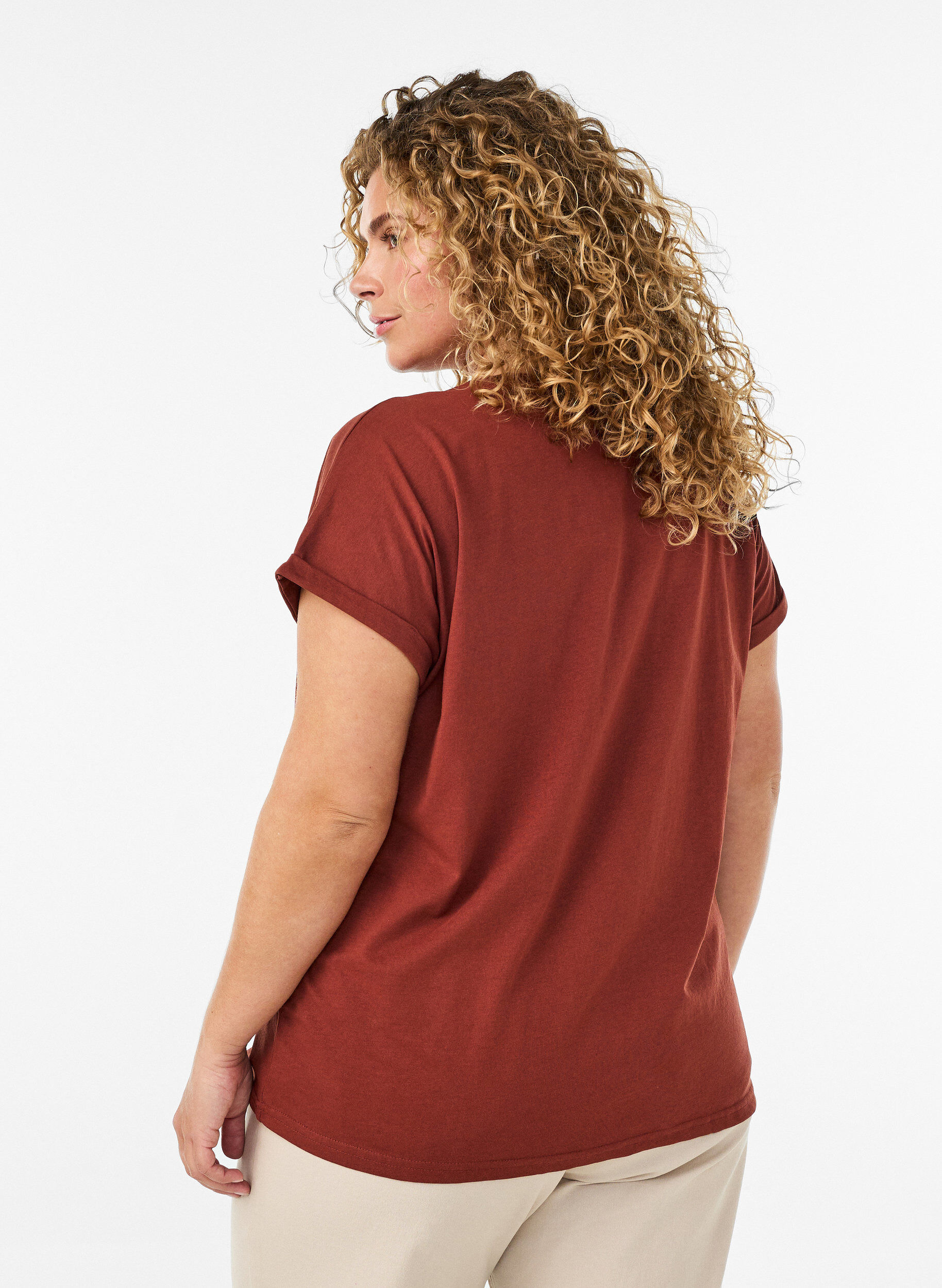 ZizziT-shirt met korte mouwen van katoenmix, Rood, Model image number 2
