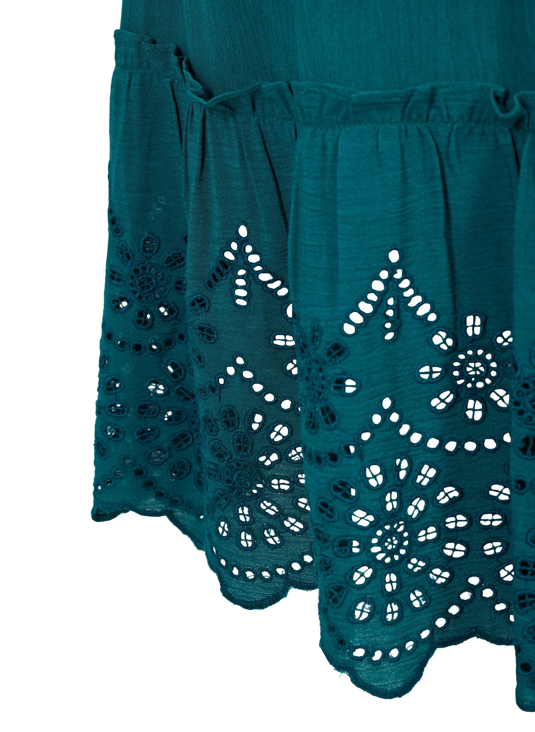 Zizzi Viscose strandjurk met smokwerk en borduursel anglaise, Deep Teal, Packshot image number 3