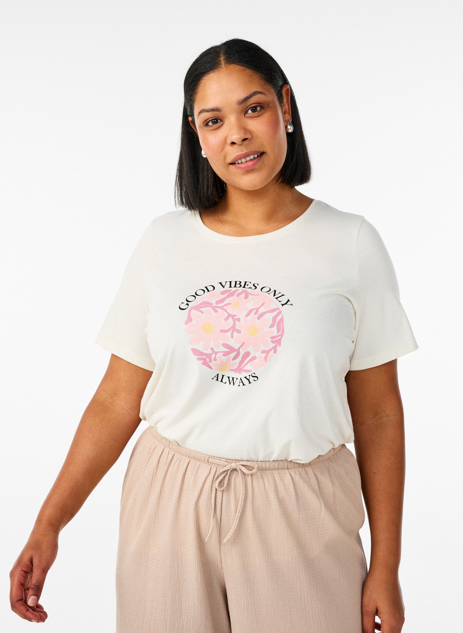 T-shirt met print, Vanille, Model