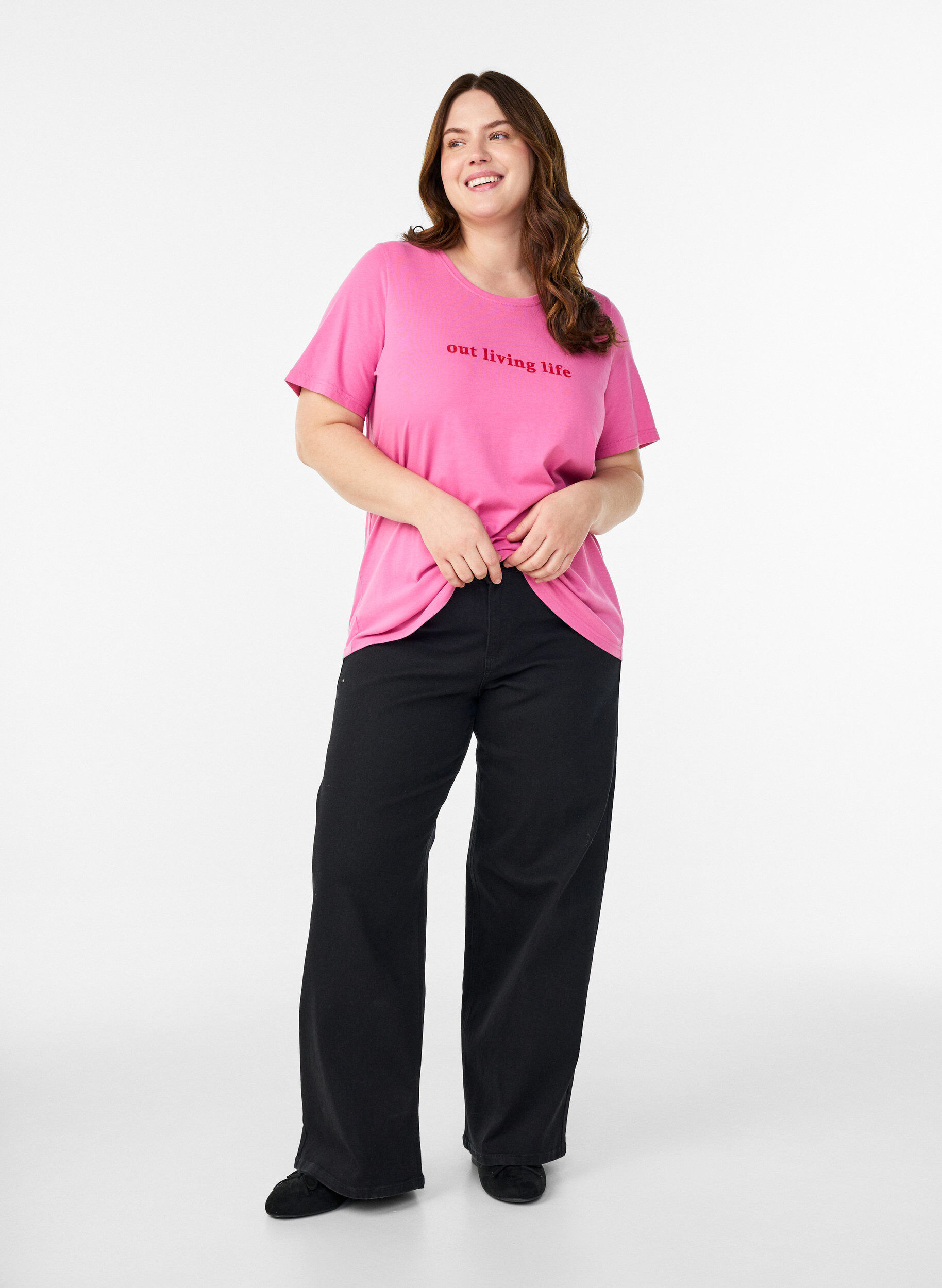 Zizzi T-shirt met print, Roze, Model image number 1