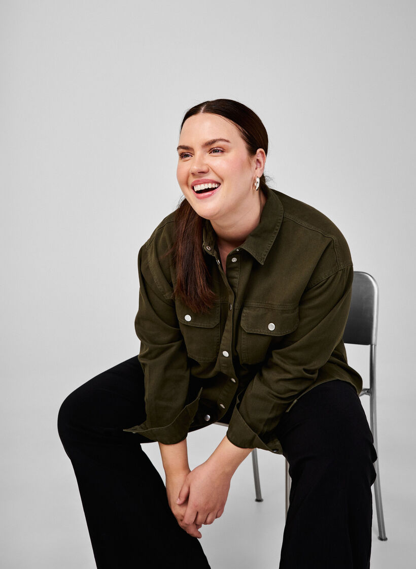 Effen denim overhemd met borstzakken, Forest Night, Image image number 0