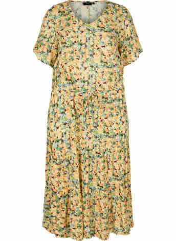 Midi-jurk met korte mouwen in viscose