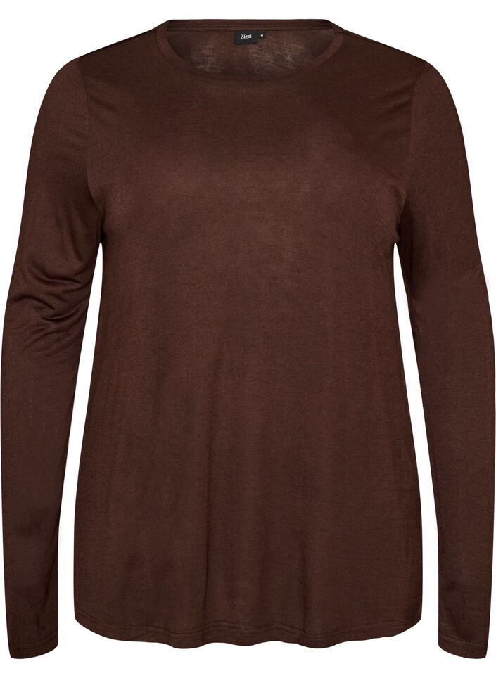 Blouse met lange mouwen van wol en viscose, Bruin, Packshot image number 0