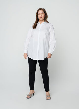 Katoenen blouse met lage mouwen, Bright White, Model image number 2