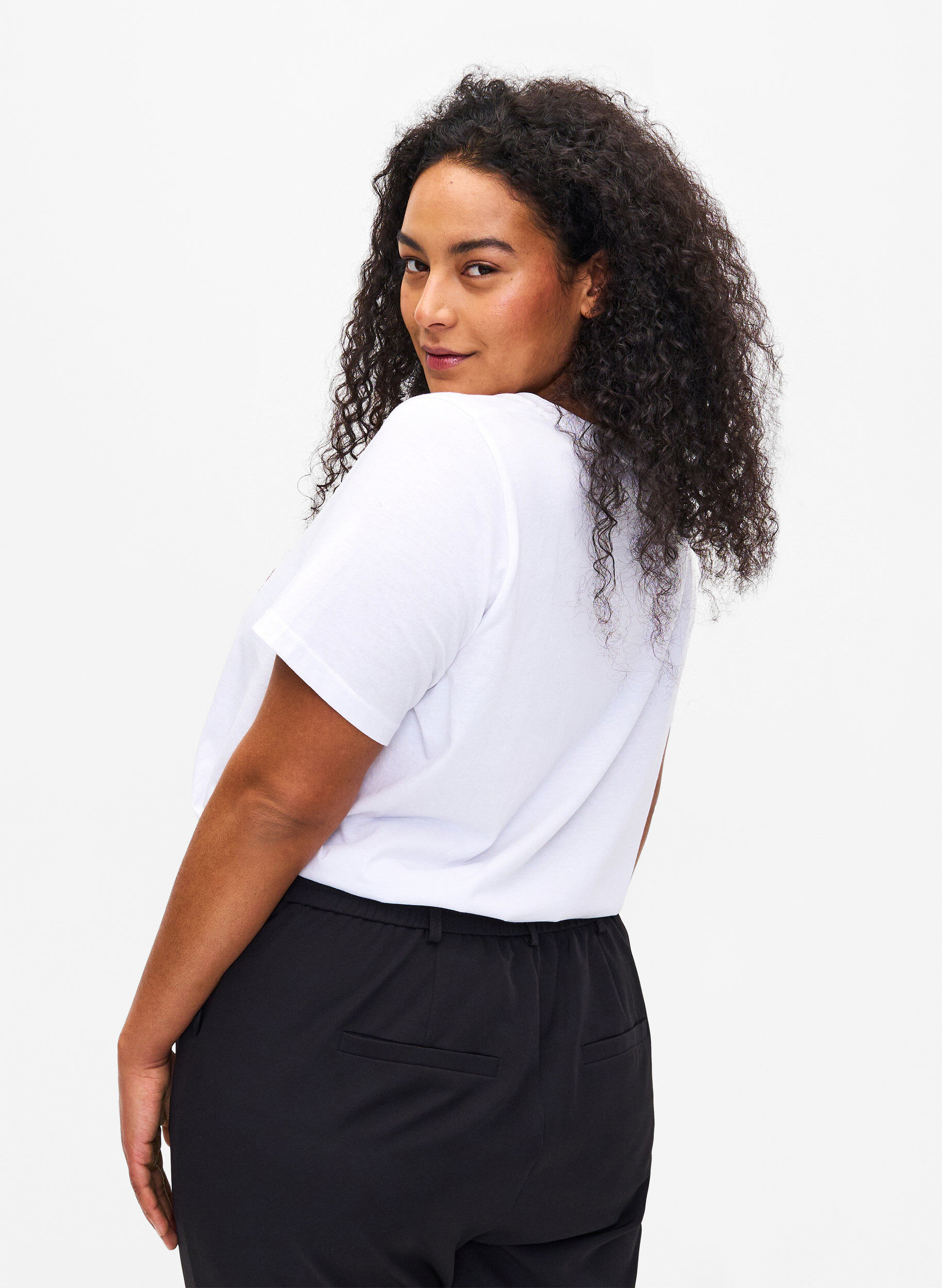 Zizzi Katoenen T-shirt met tekstopdruk, B. White w. Flower, Model image number 1