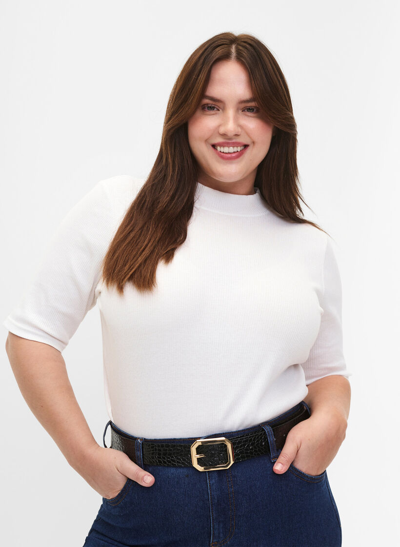 Kunstleren riem met krokodillenpatroon, Black w. Gold Buckle, Model image number 0