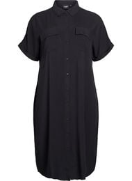 Lange overhemdjurk met korte mouwen, Zwart