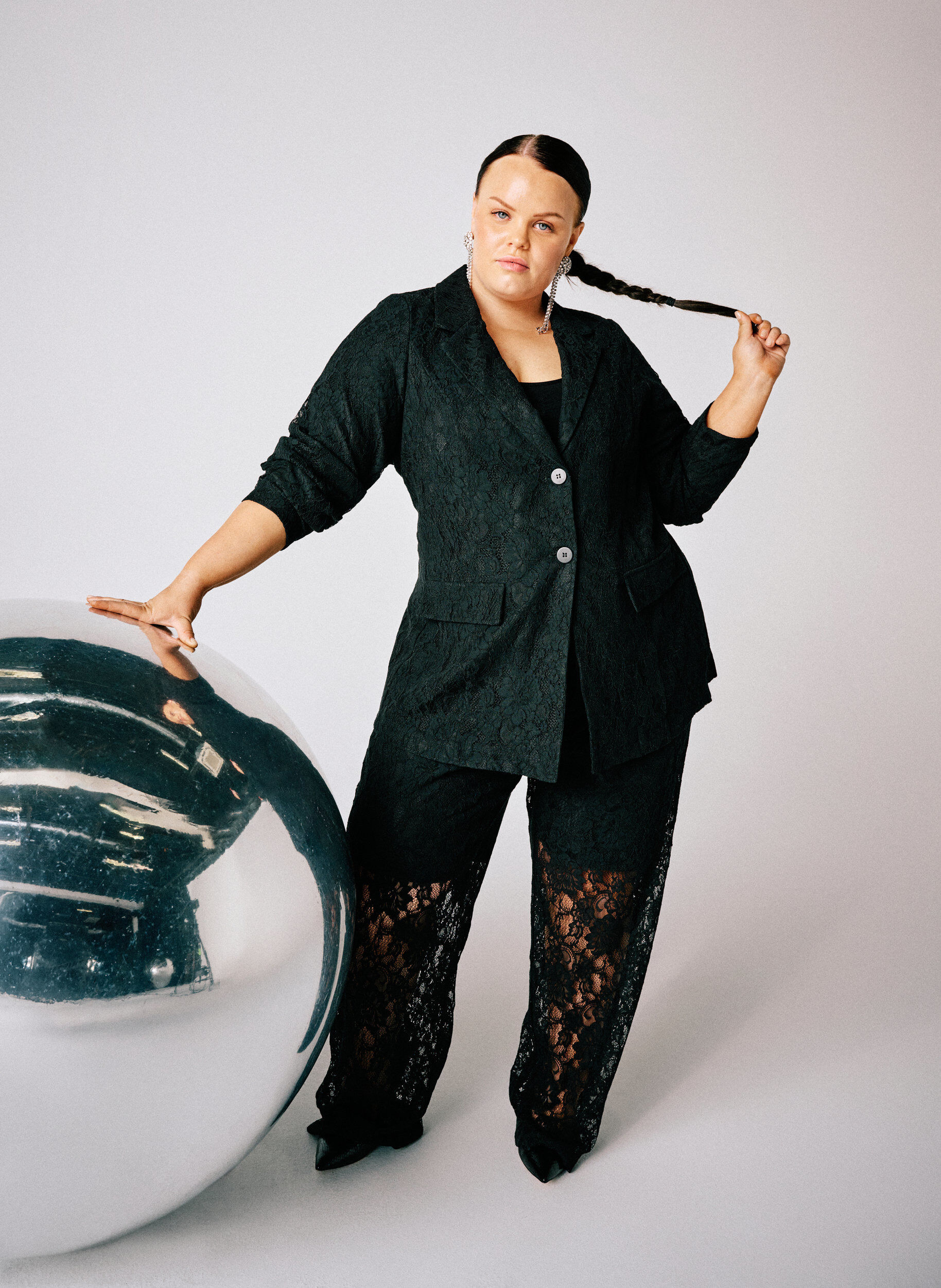 Zizzi Kanten blazer met knoopsluiting, Zwart, Image image number 0