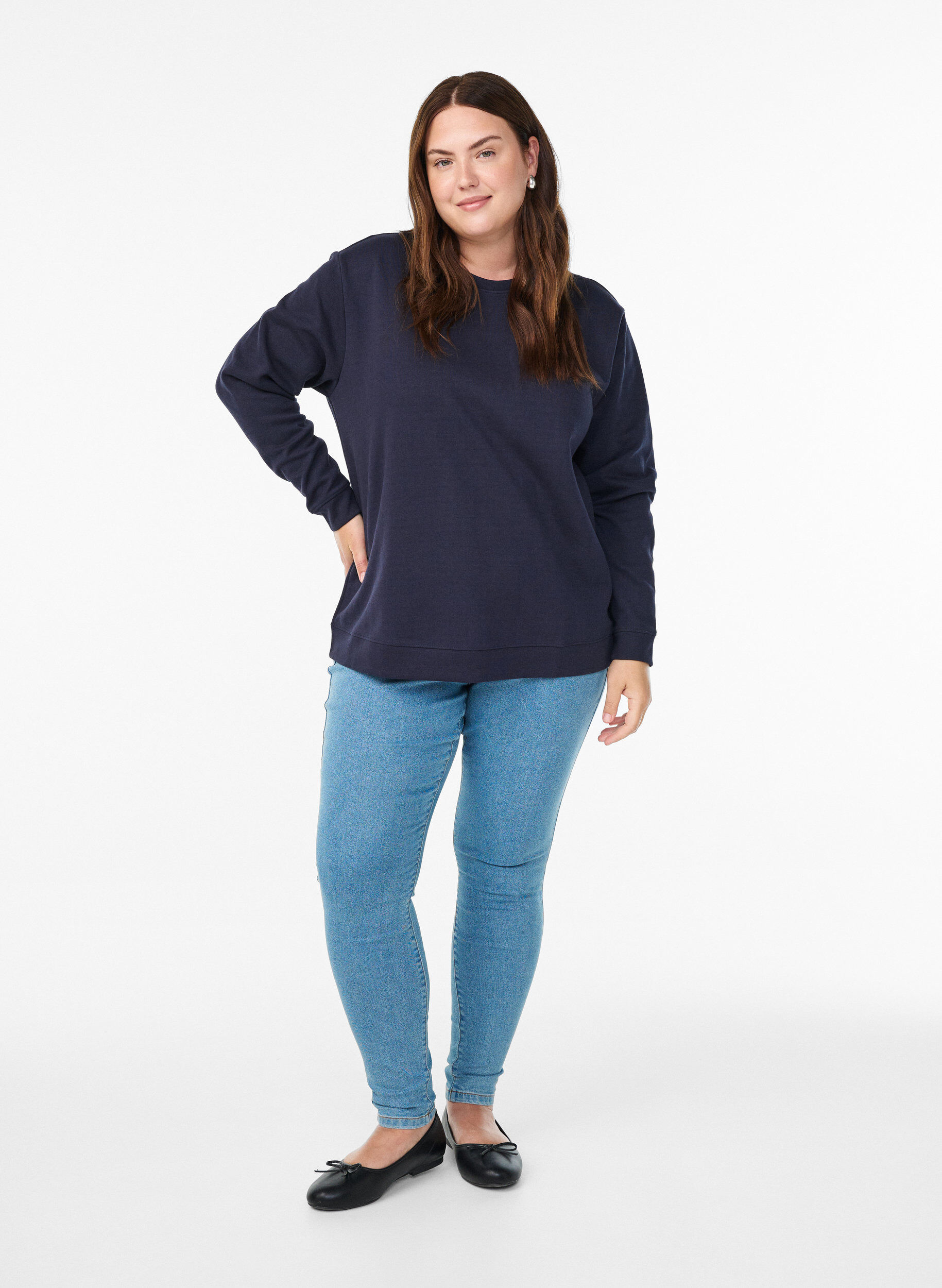 Zizzi FLASH - Sweatshirt met ronde hals, Blauw, Model image number 1