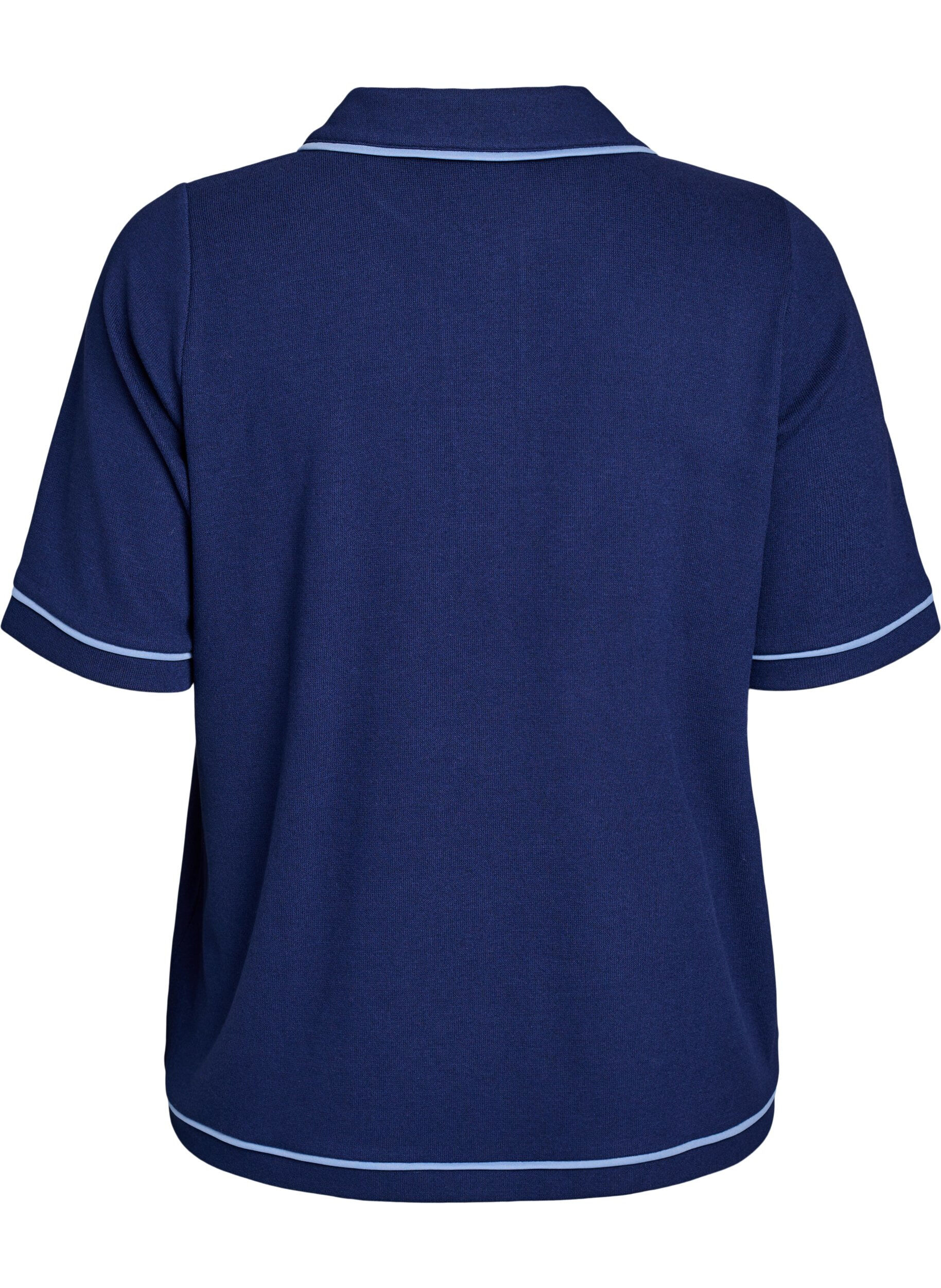 Zizzi Jersey polo shirt met contrasterende accenten, Blauw, Packshot image number 1