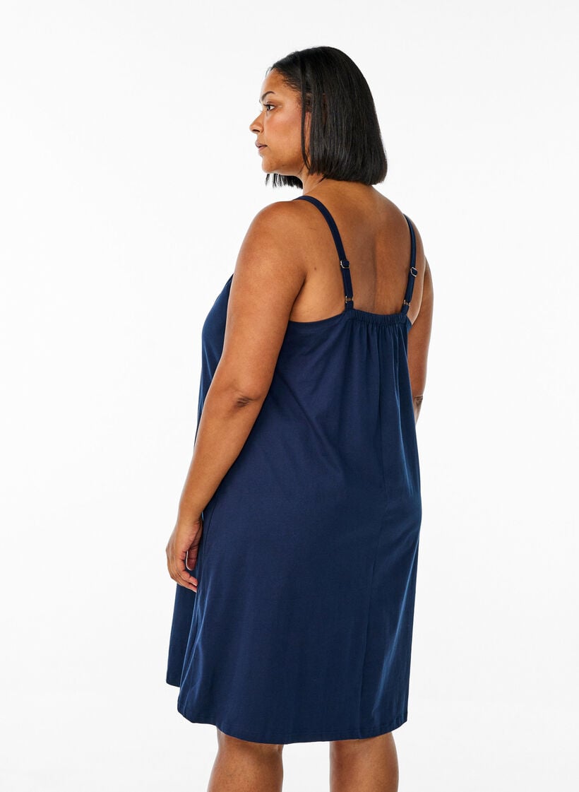 Jurk met middelhoge bandjes van biologisch katoen, Blauw, Model image number 2