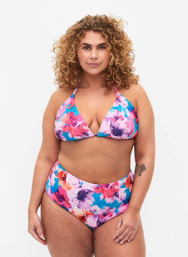 Bikinibroekje met print en hoge taille, Pink Flower, Model image number 0
